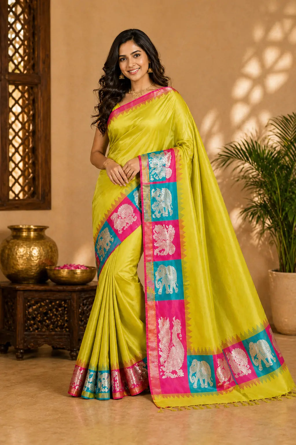 Lime Green Silk Saree