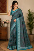 Teal Floral Saree