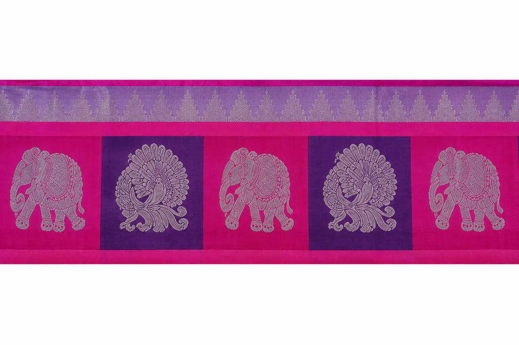 Lavender saree border with repeating elephant and fan-style designs