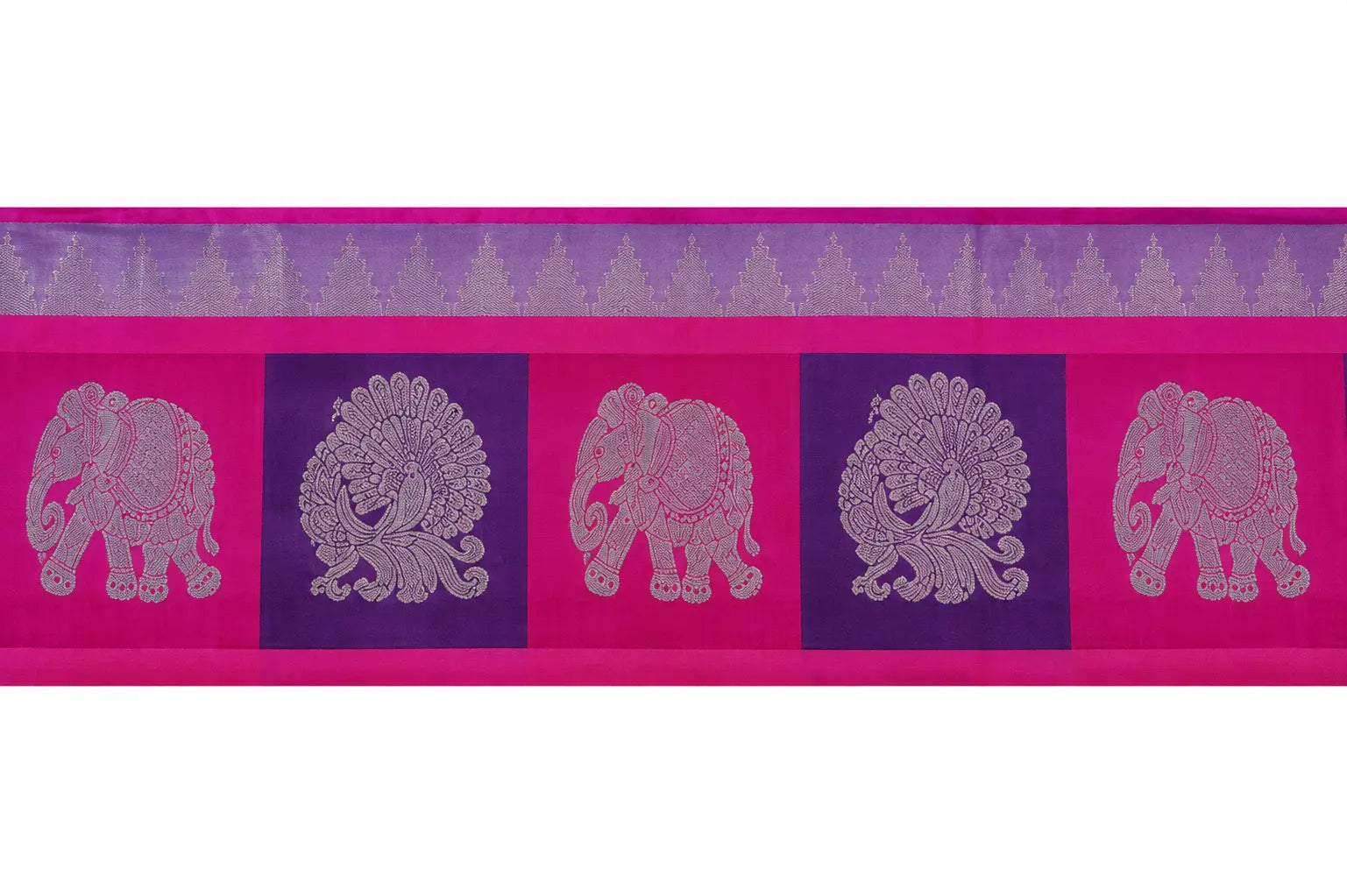 Lavender saree border with repeating elephant and fan-style designs