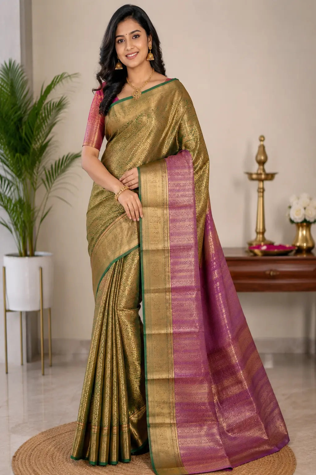 Olive Green &  Silk Saree