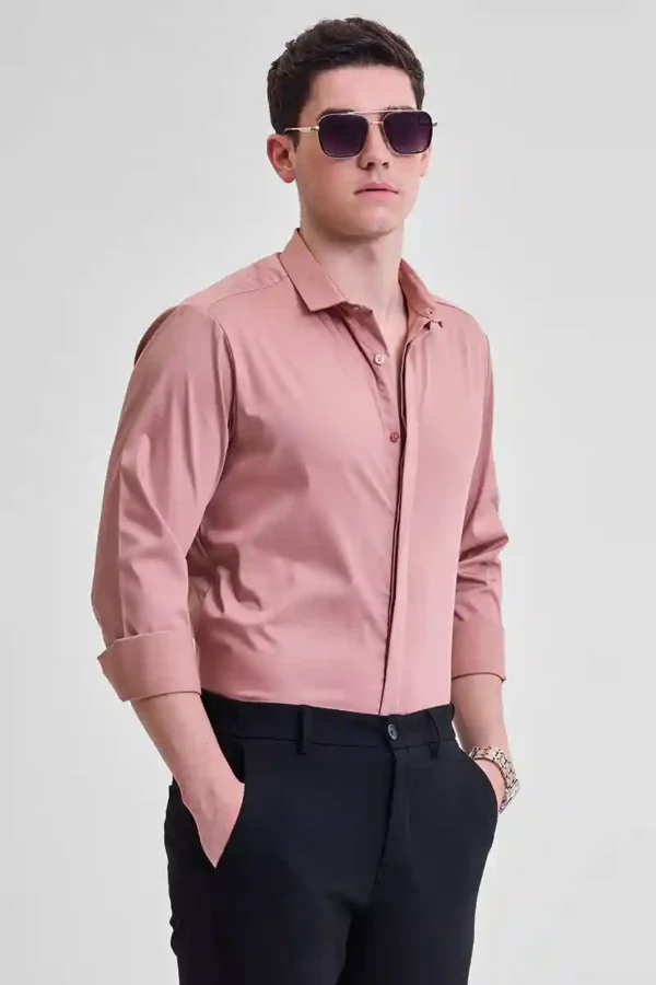 Mauve Solid Concealed Placket Shirt